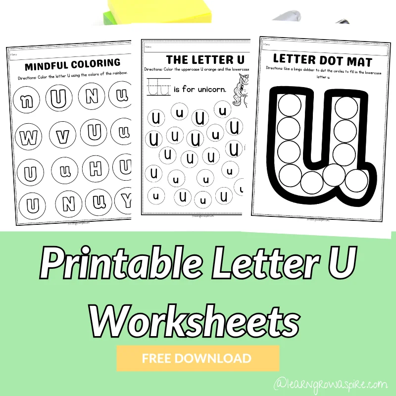 Fun and educational U Is For... worksheet for early learners Worksheet featuring the letter U for preschoolers to color and learn about its sounds