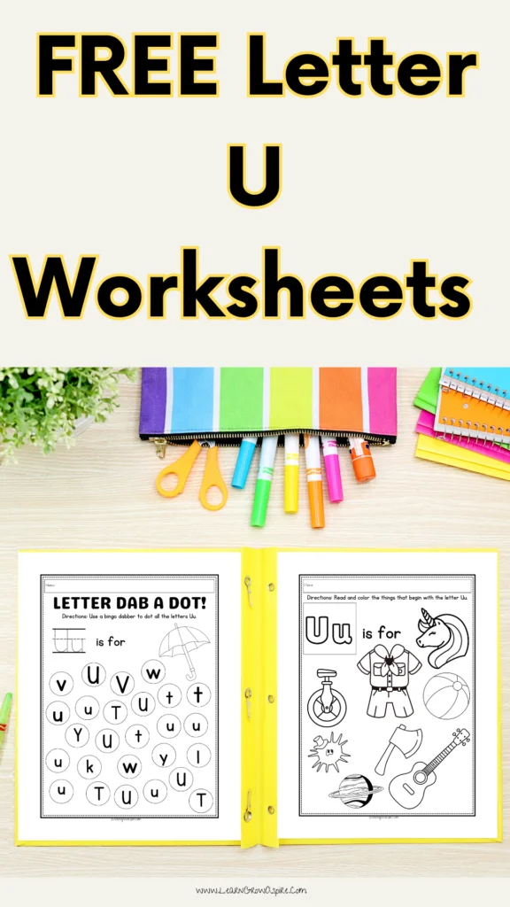 Grammar and Mechanics worksheet for Pre-K Colorful "U Is For..." worksheet designed for preschoolers to learn the alphabet. Engaging activity for young learners to practice sounds and enjoy coloring fun!