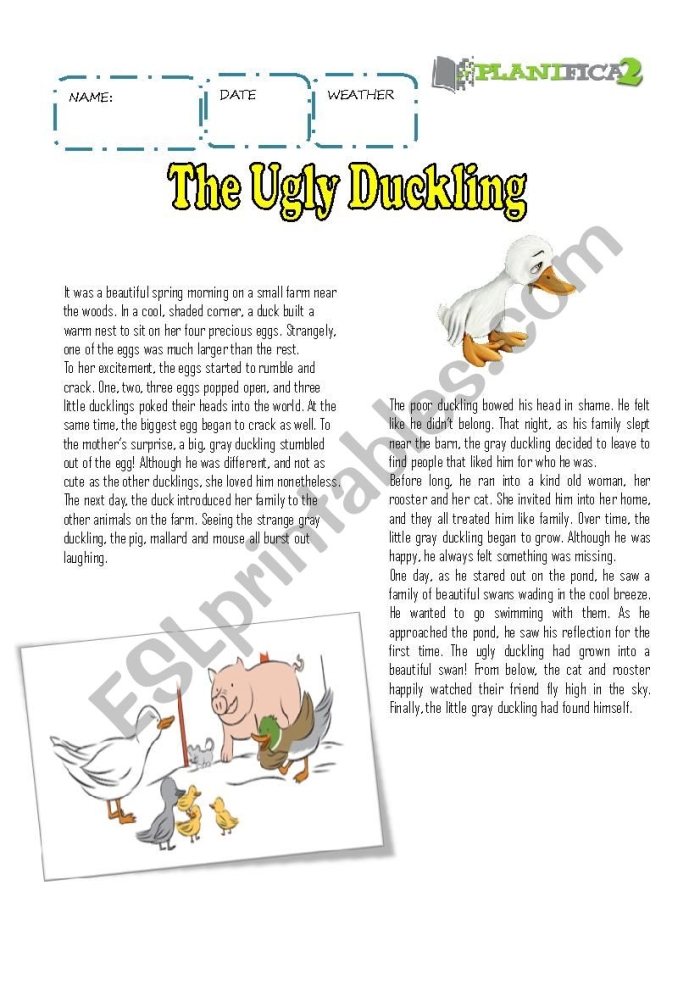 Worksheet for sequencing scenes from The Ugly Duckling story