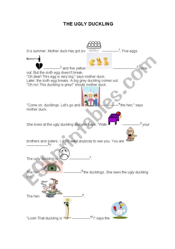 Worksheet image for The Ugly Duckling story comprehension activity