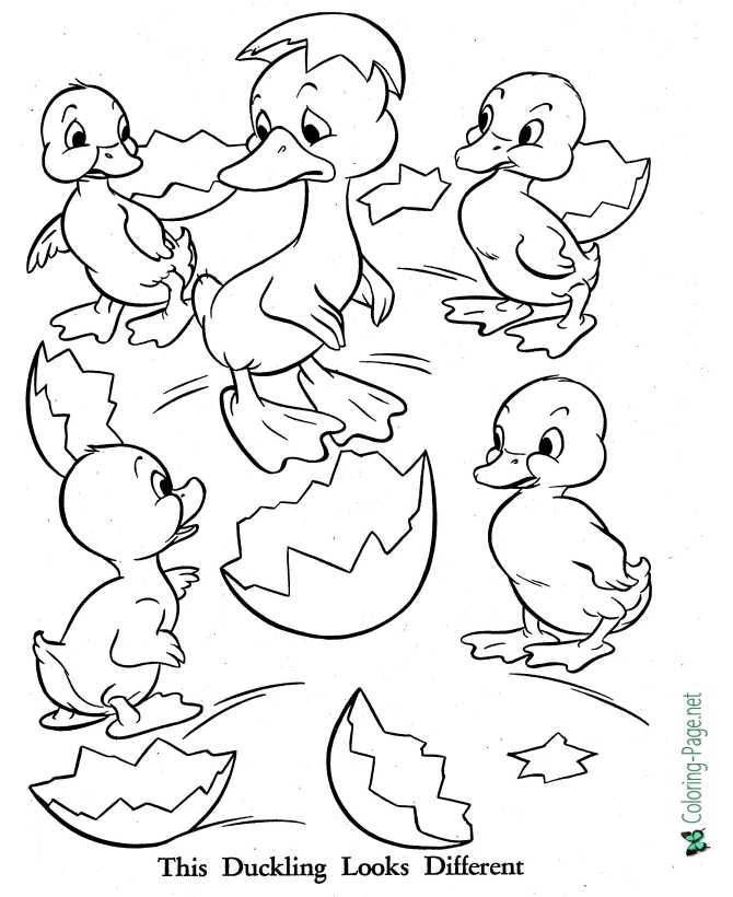 Worksheet featuring scenes from The Ugly Duckling story for first graders