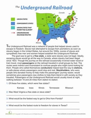 Fourth grade addition math worksheet featuring a historical lesson on the Underground Railroad