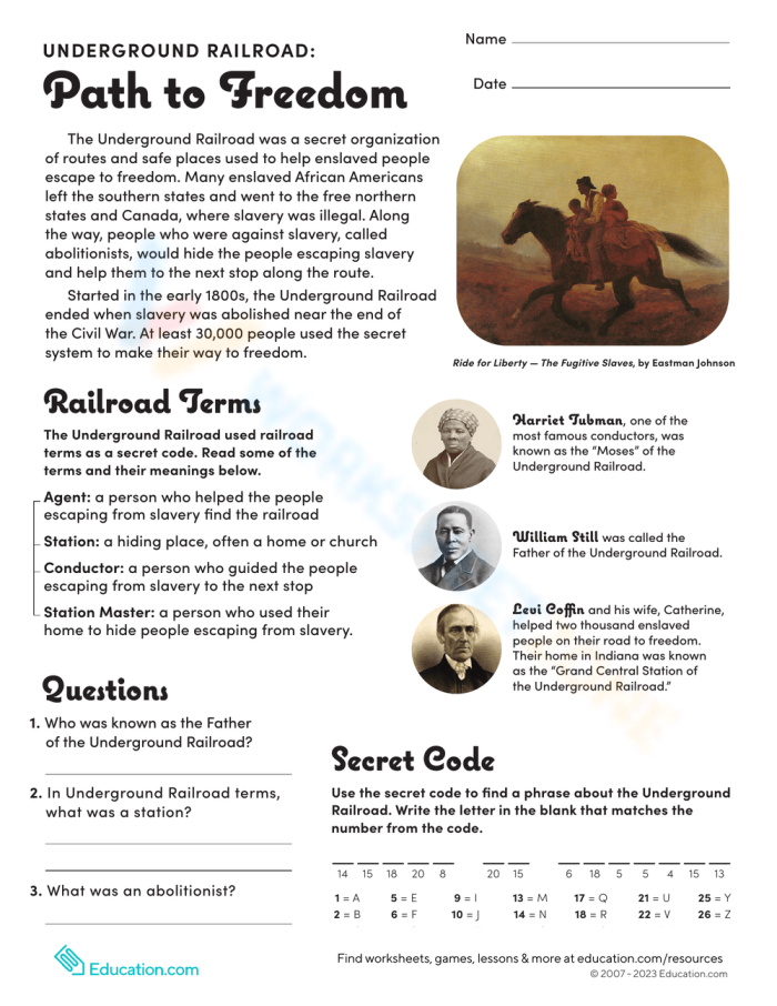 Children exploring the Underground Railroad: Songs of Freedom worksheet, discovering inspirational songs that aided enslaved people. Educational resource for fourth graders learning about history and decimals.