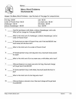 Understanding Word Problems: Money worksheet for Second Grade