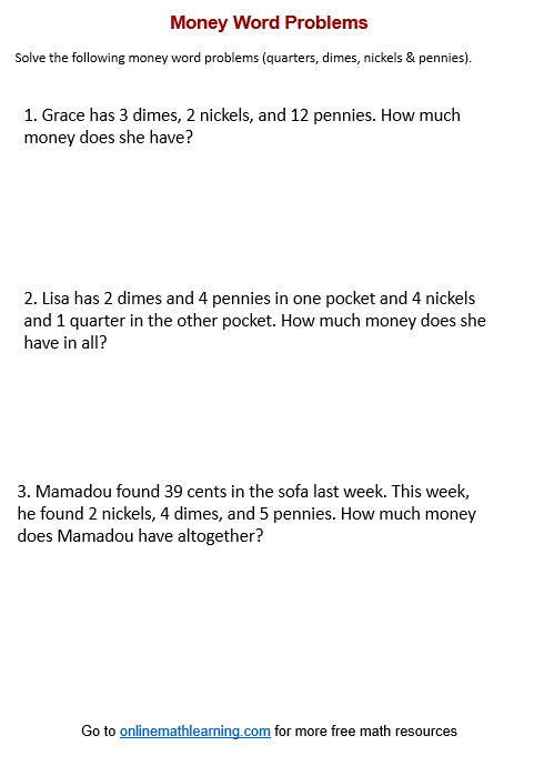 Understanding Word Problems: Money worksheet for Second Grade
