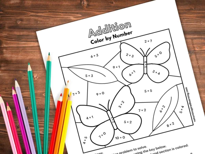 Addition Color by Number Underwater Worksheet for First Grade 8 First grade underwater scene with addition color by number math problems