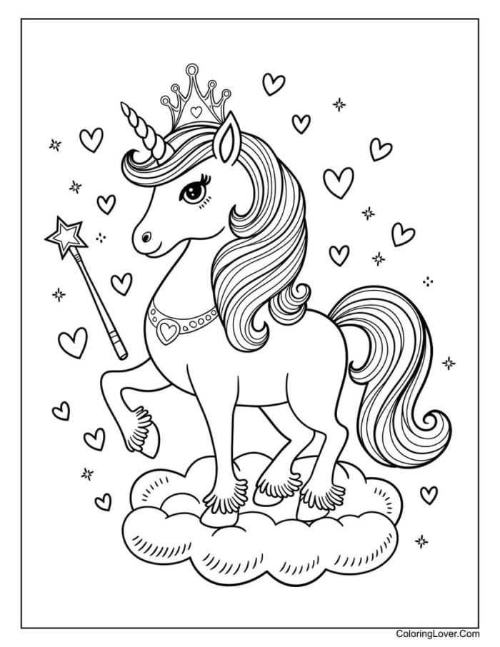 Unicorn coloring page worksheet for Pre-K kids, perfect for creative fun