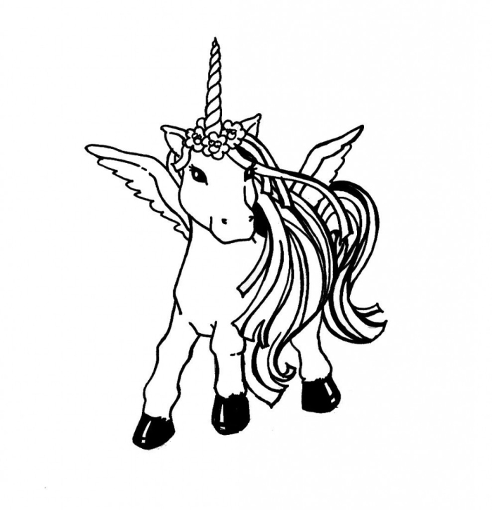 Coloring page featuring a beautiful unicorn for young children to color