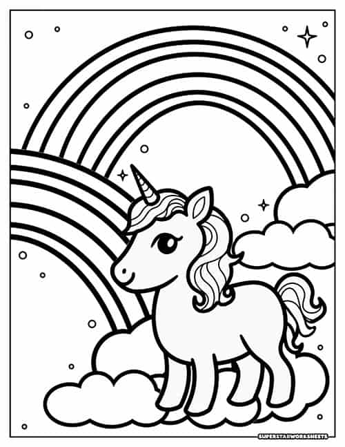 A delightful unicorn coloring page worksheet for young children to enjoy