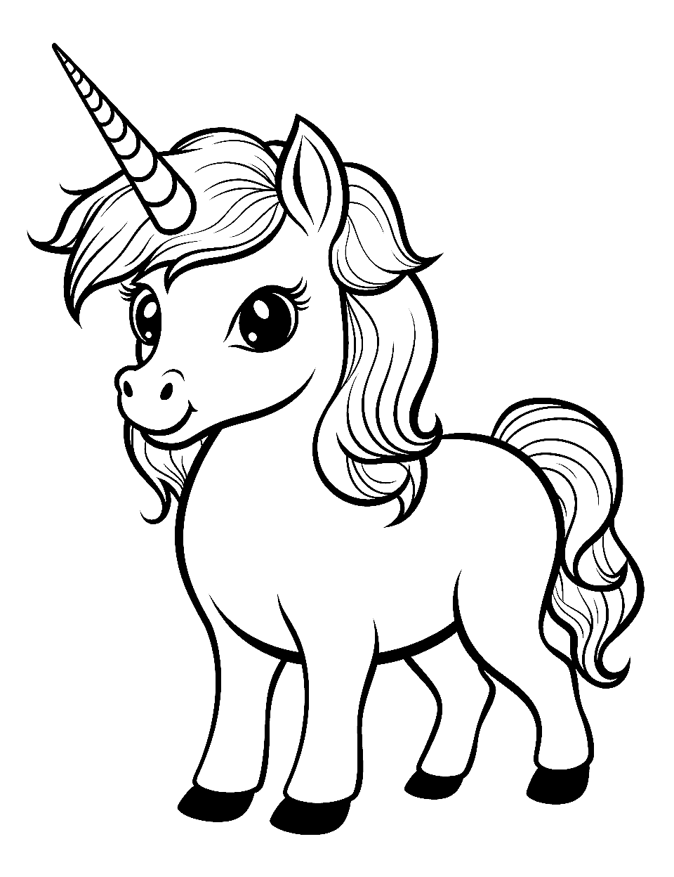Coloring page featuring a whimsical unicorn for young children to enjoy