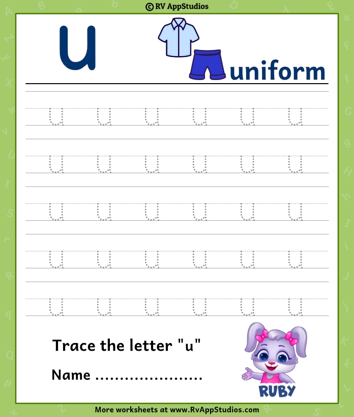 Find the letter u: Lowercase worksheet for Pre-K learners with a playful unicorn theme. Worksheet featuring a unicorn searching for lowercase u's to enhance letter recognition skills.
