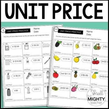 Sixth grade math worksheet for calculating unit prices to determine the best shopping deals