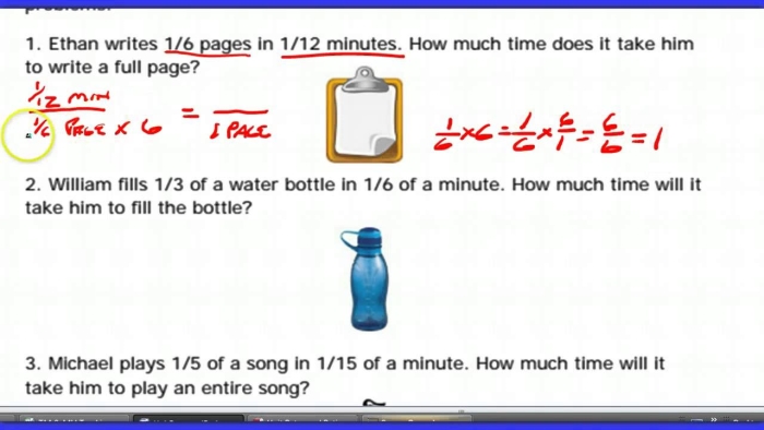 Seventh grade math worksheet featuring practice problems on calculating unit rates with fractions