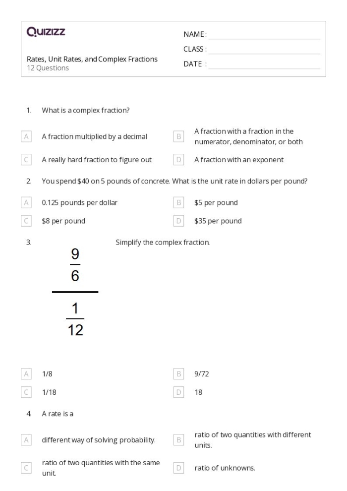 Seventh grade geography students practicing unit rate calculations with fractions on a worksheet