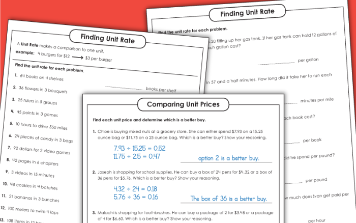 Shopping for Deals Unit Rate Performance Task Math Worksheet 13 Sixth grade worksheet featuring math problems about shopping for deals and unit rates.