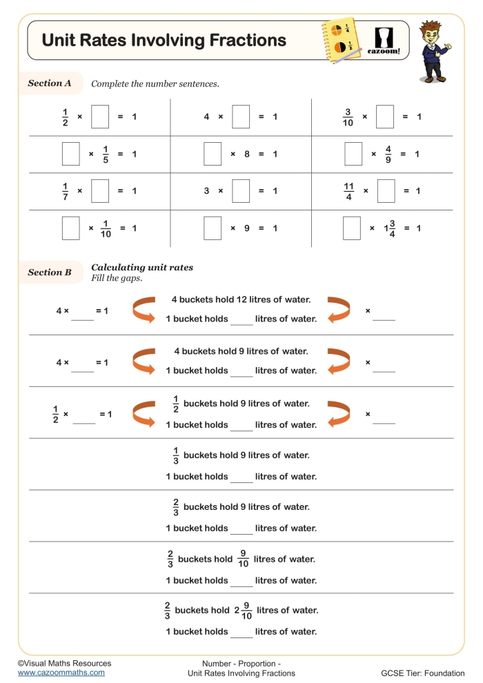 Seventh grade geography worksheet featuring math problems to calculate unit rates with fractions