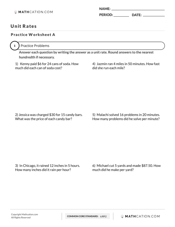 Finding Unit Rates Maze Worksheet 12 for Integers and Rational Numbers Practice Sixth grade students solving unit rates problems through an interactive maze activity with multiple pathways and solutions