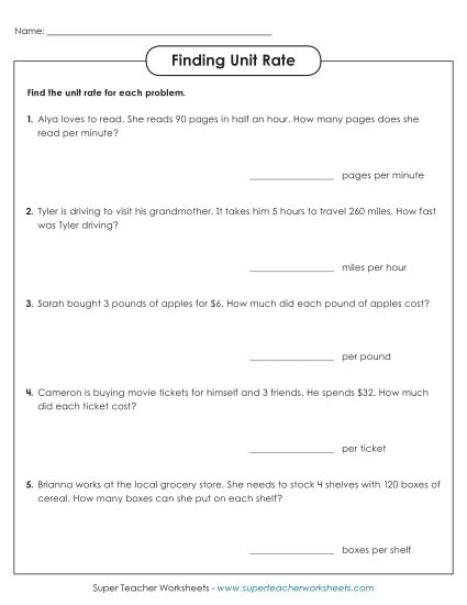 Finding Unit Rates Maze Worksheet 15 for 6th Grade Math Students Sixth grade math worksheet featuring a maze to practice calculating unit rates with integers and rational numbers