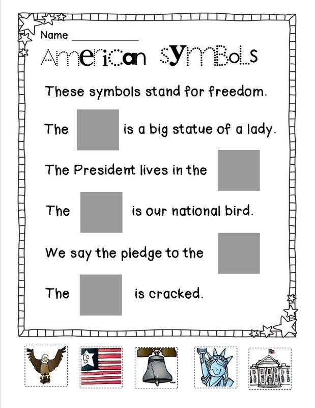 United States symbols worksheet for first graders, designed to engage kids in learning about national icons