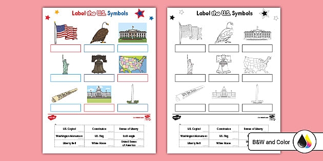 Worksheet featuring United States symbols designed for first graders to learn phonics