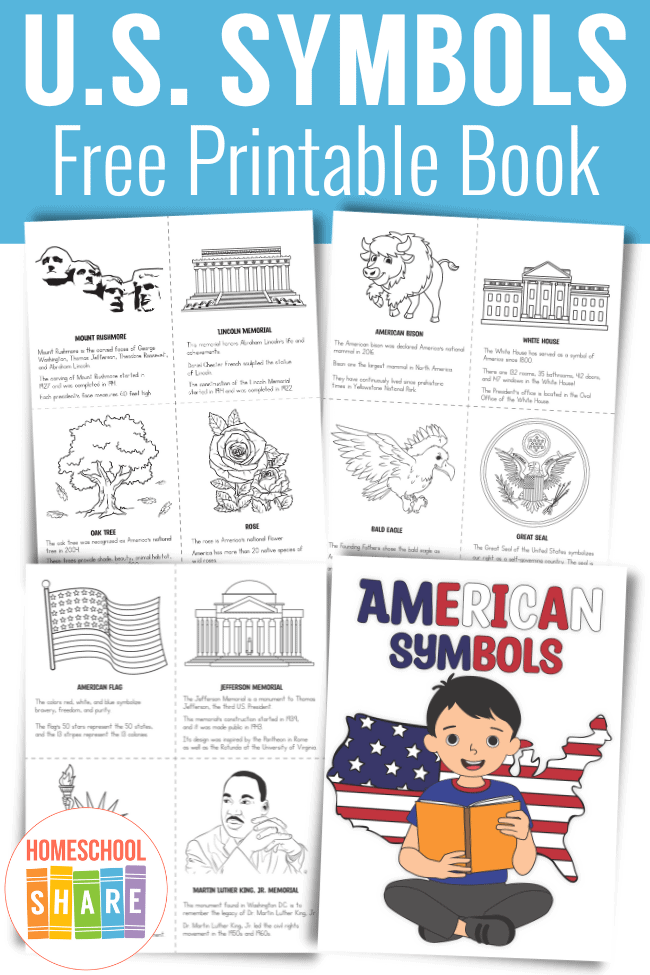 Worksheet featuring United States symbols designed for first graders to learn phonics. Educational illustration for kids about important national symbols.