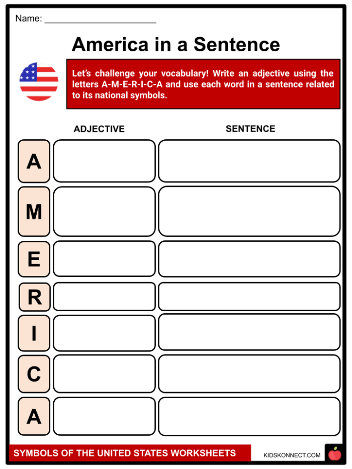 Worksheet featuring symbols of the United States for first graders to learn about. Engaging United States symbols worksheet for kids to explore national identity.