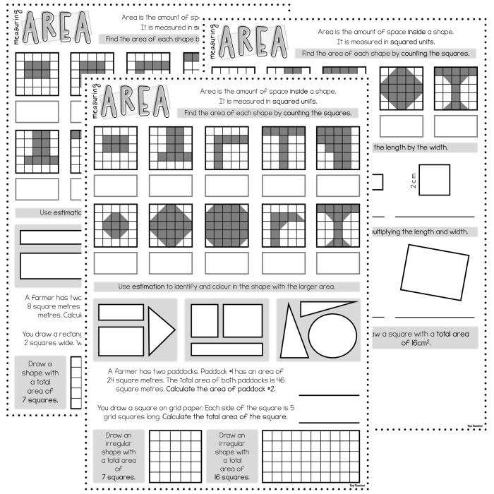 Educational resource image for understanding area through counting shapes Units of Area worksheet for third graders focusing on geometry and counting unit squares