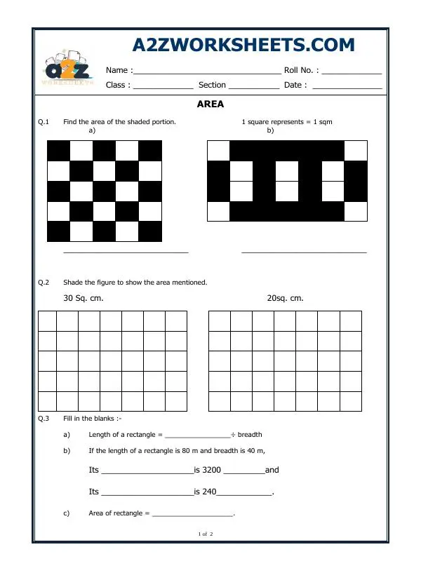 Time and Money worksheet for Third Grade Units of Area worksheet for third graders focusing on calculating area using unit squares. Engaging geometry practice for young learners to master area concepts.