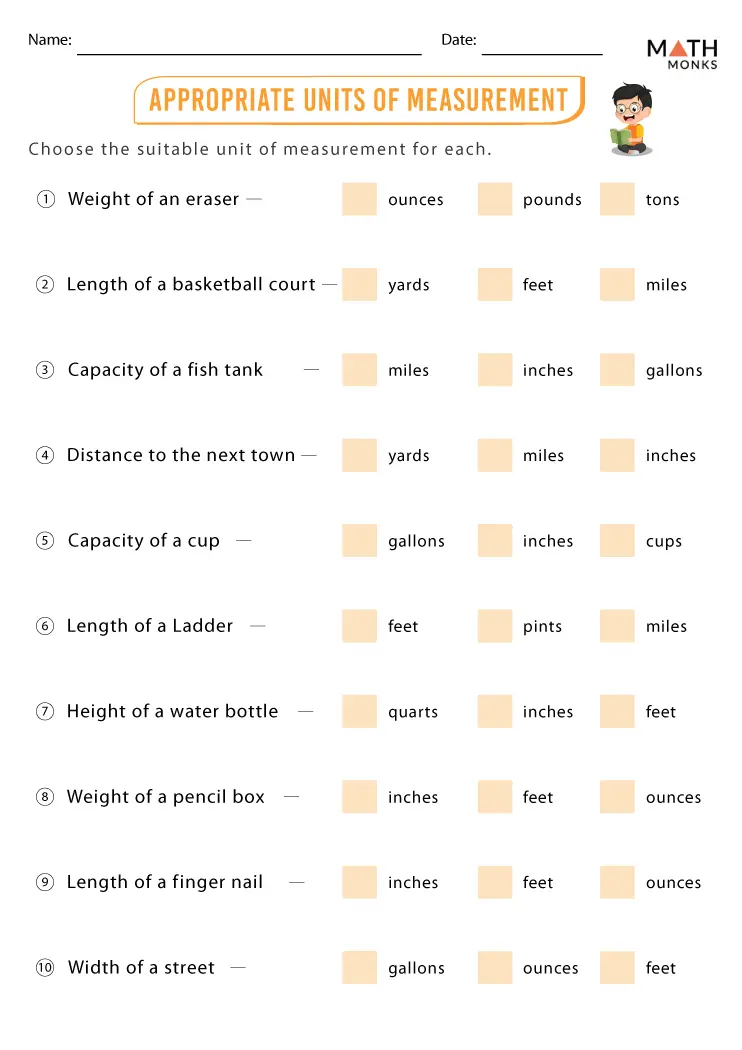 Interactive quiz on various units of measurement for educational use Units of Measurement worksheet for fourth graders featuring quiz questions