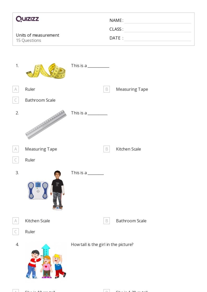 Units of Measurement Practice Test worksheet for third graders