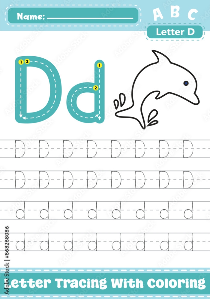 Worksheet for identifying uppercase D's with a duck character