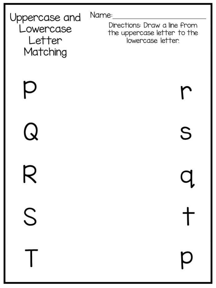 Kindergarten student completing an uppercase letter recognition assessment worksheet