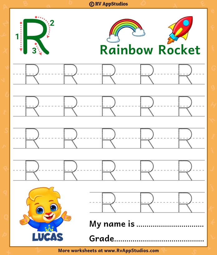 Pre-K student working on a Rainbow Letters uppercase writing practice worksheet