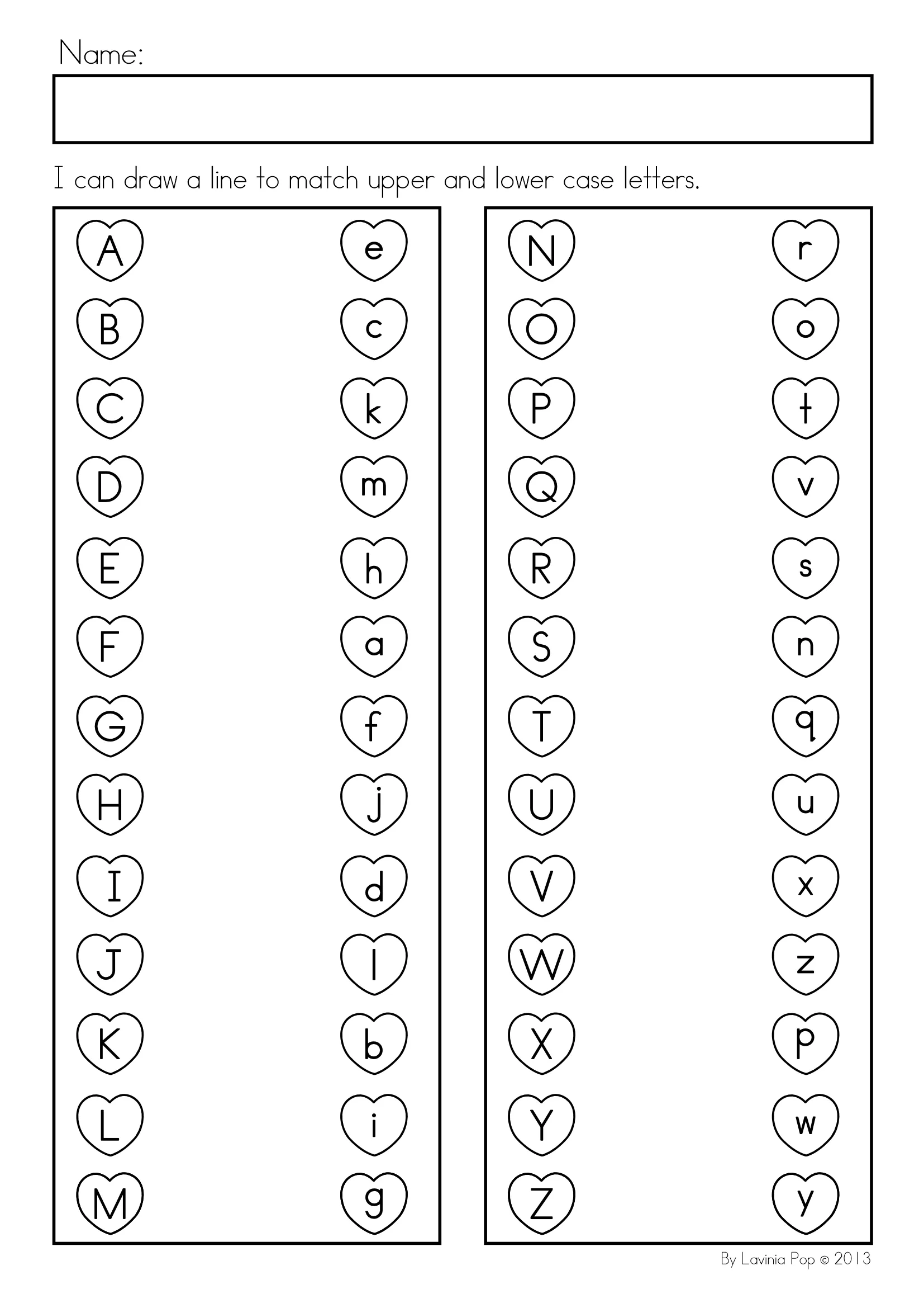 Worksheet for matching uppercase and lowercase letters featuring a playful puzzle design