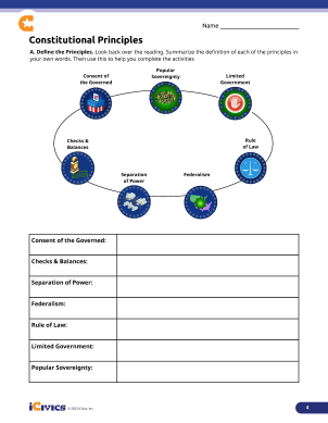 Interactive worksheet exploring the six guiding principles of the U.S. Constitution for sixth graders
