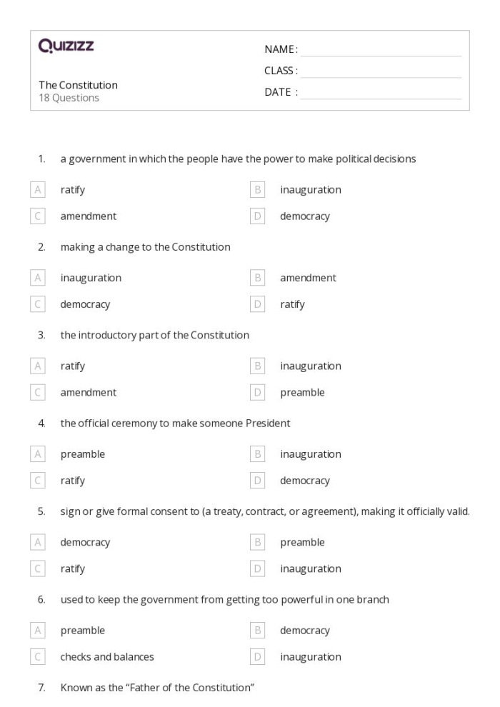Third grade addition worksheet featuring a patriotic U.S. Constitution theme for lesson 24