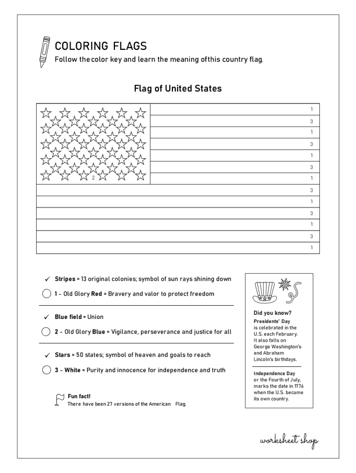U.S. flag worksheet for second graders featuring fun facts and flag waving locations