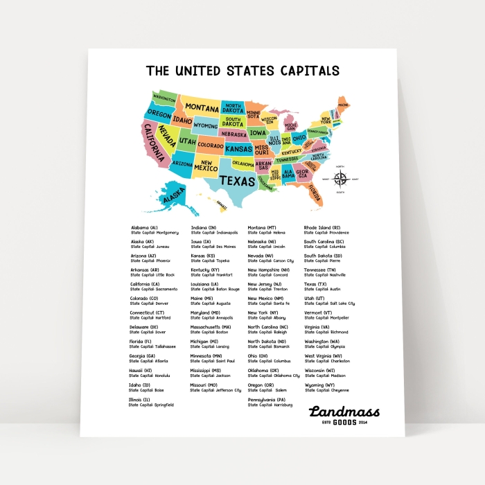 Engaging U.S. Map With Capitals worksheet for learning state names and their capitals U.S. map worksheet for fifth graders featuring state capitals for a fill-in-the-blanks challenge