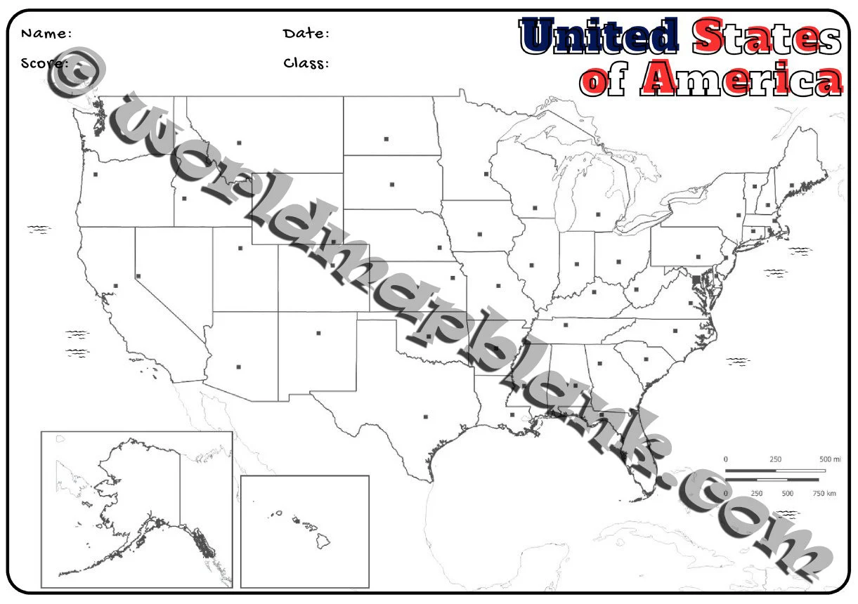 Interactive U.S. Map with Capitals worksheet for educational fun U.S. map designed for a worksheet featuring capitals for fifth graders to fill in