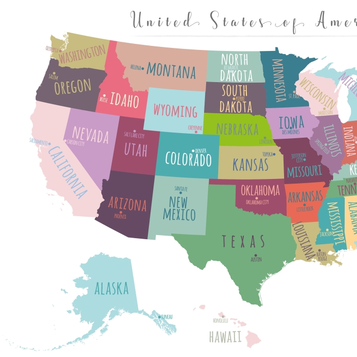 Interactive U.S. Map with Capitals Challenge for Students U.S. map worksheet featuring capitals for fifth graders to fill in