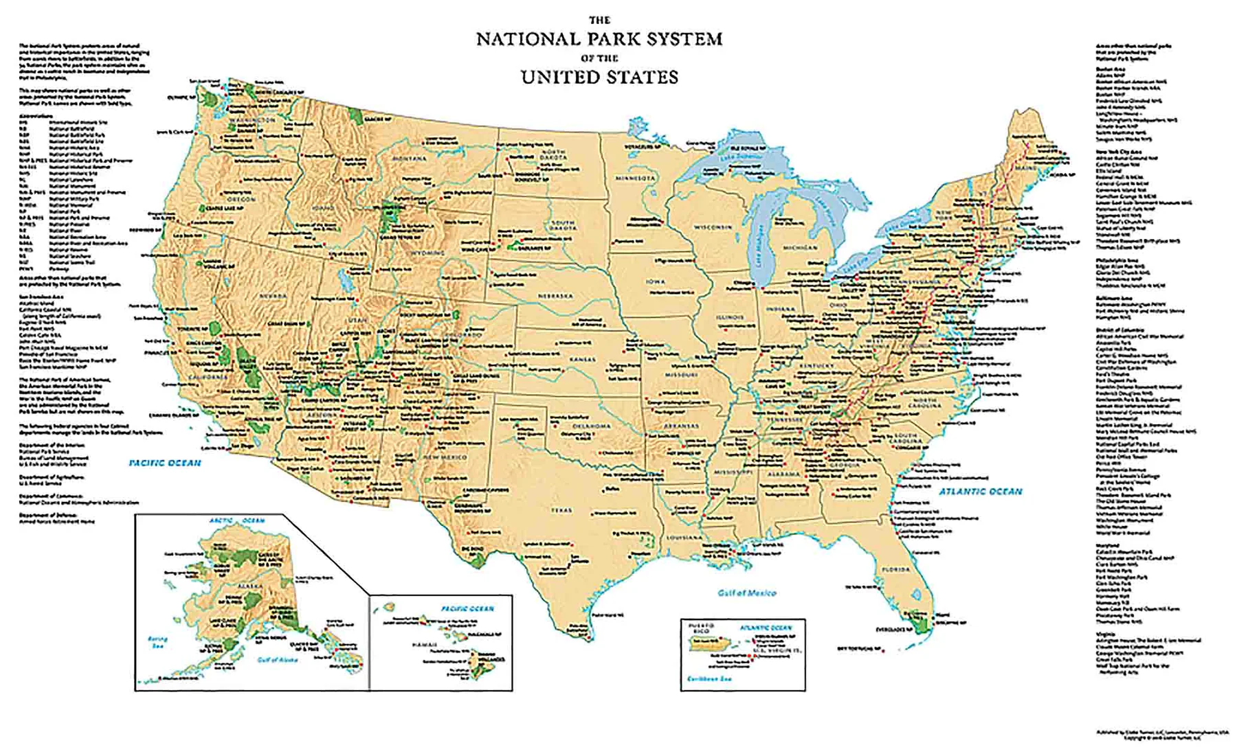 Colorful map of the United States showing all 50 states with locations marked for students to find and learn about national parks