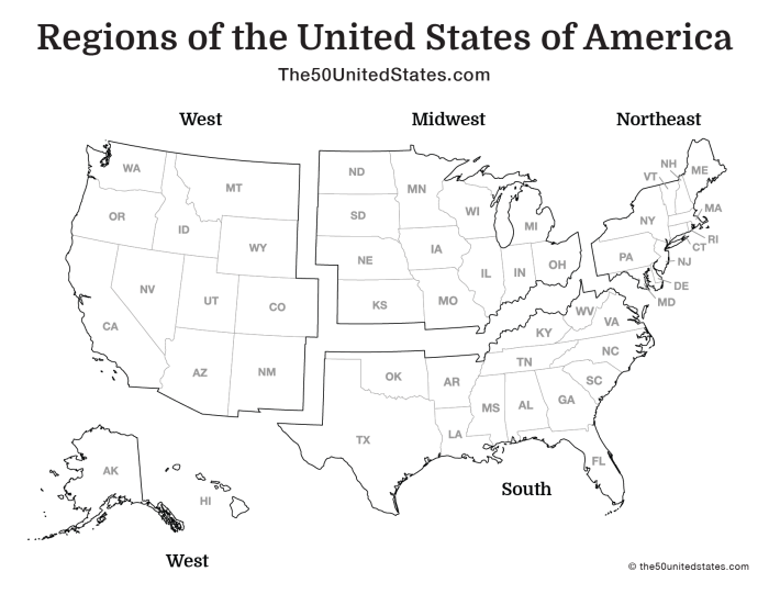 Map of the eight regions of the United States for fourth-grade subtraction practice
