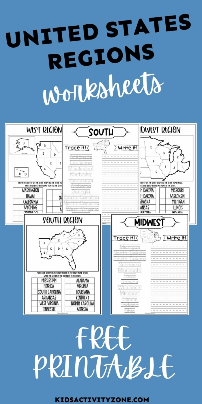 Map of the eight regions of the United States designed for fourth-grade subtraction practice