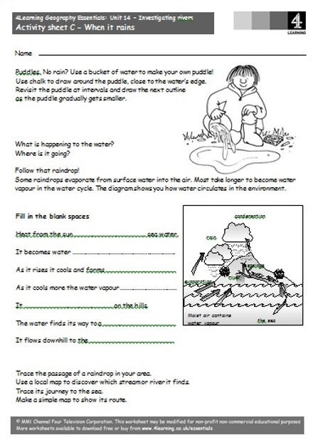 Second grade multiplication worksheet showing a U.S. map with major rivers and clues to identify and label each river