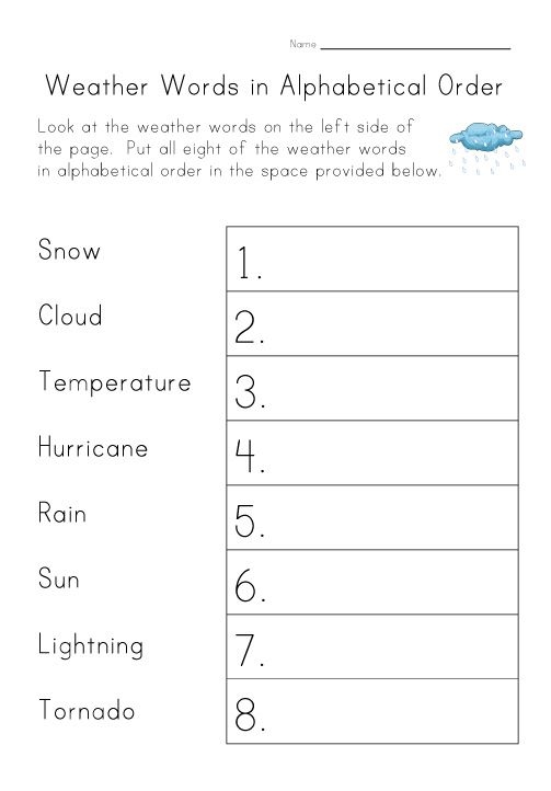 Worksheet for alphabetizing all 50 states in the U.S. for third graders