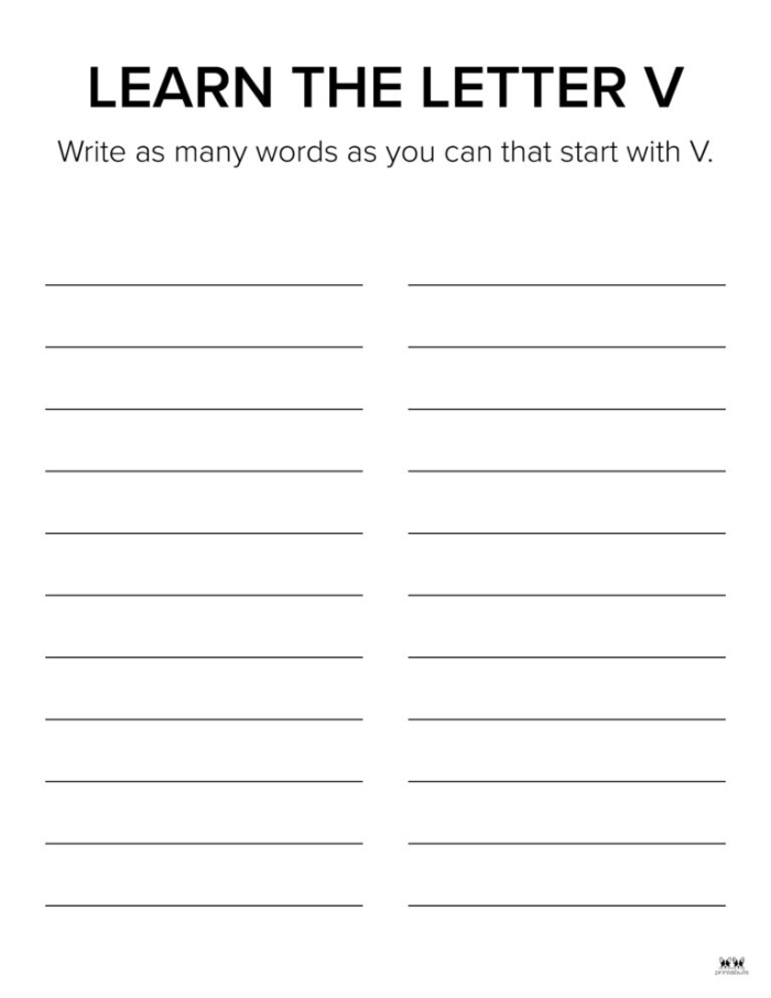 Reading worksheet for Pre-K Colorful V Is For... worksheet designed for preschoolers to learn and practice letter V sounds. Engaging activity for Pre-K children to enhance their reading skills through fun coloring.