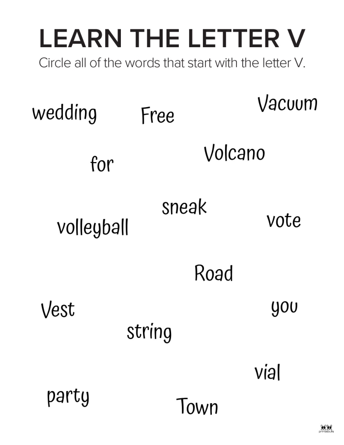 Engaging V Is For... worksheet for early reading development in Pre-K children Worksheet featuring fun coloring activities for preschoolers to learn the letter V