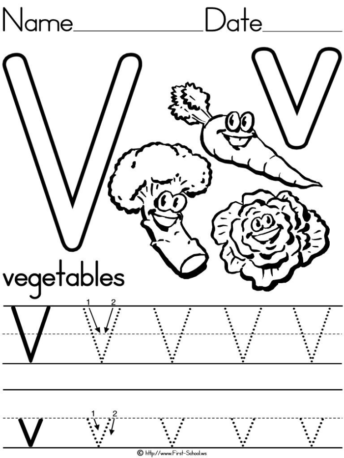 Engaging activity sheet for practicing V sounds and coloring fun Colorful V Is For... worksheet for preschoolers to learn the letter V