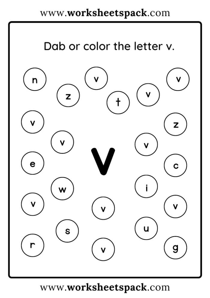 Reading worksheet for Pre-K Worksheet featuring the letter V for preschoolers to learn and color. Fun and educational V Is For... activity for early childhood reading skills.