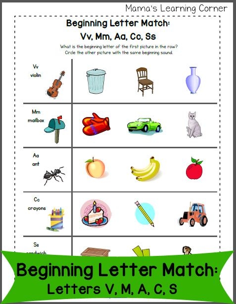 Pre-K phonics worksheet for practicing beginning sounds of the letters V and W